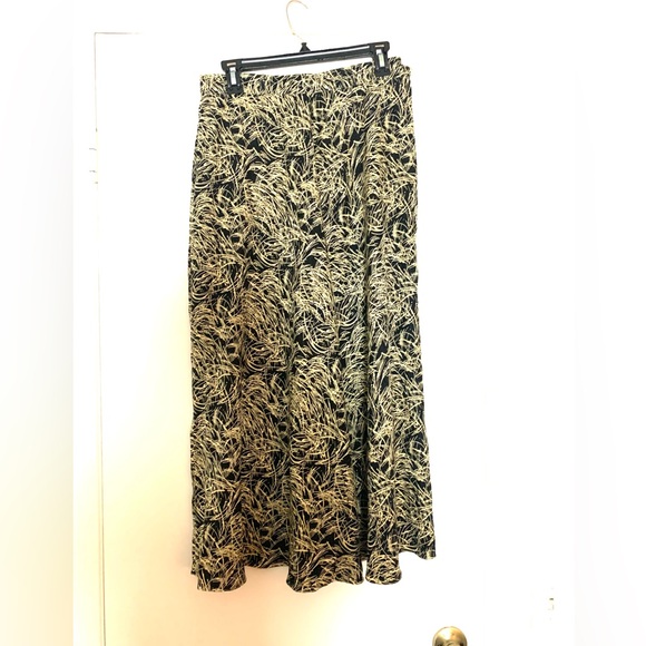 Vintage Doncaster Silk Midi Skirt Black Gold Abstract - Picture 2 of 9